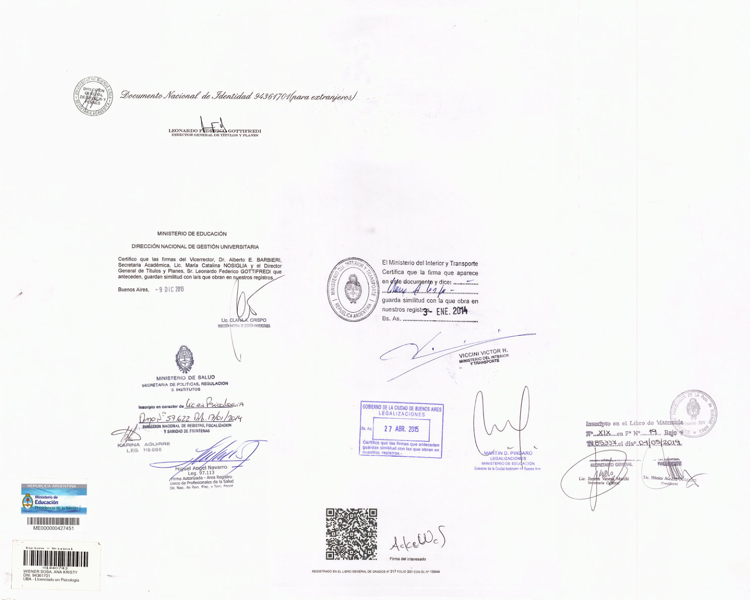 Legalizaciones y sellos oficiales de la Licenciatura